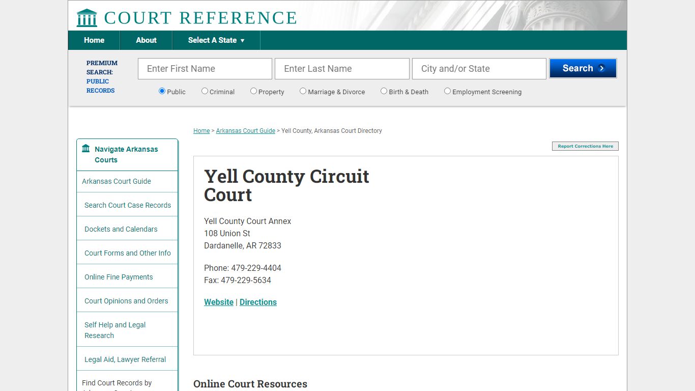 Yell County Circuit Court - Courtreference.com