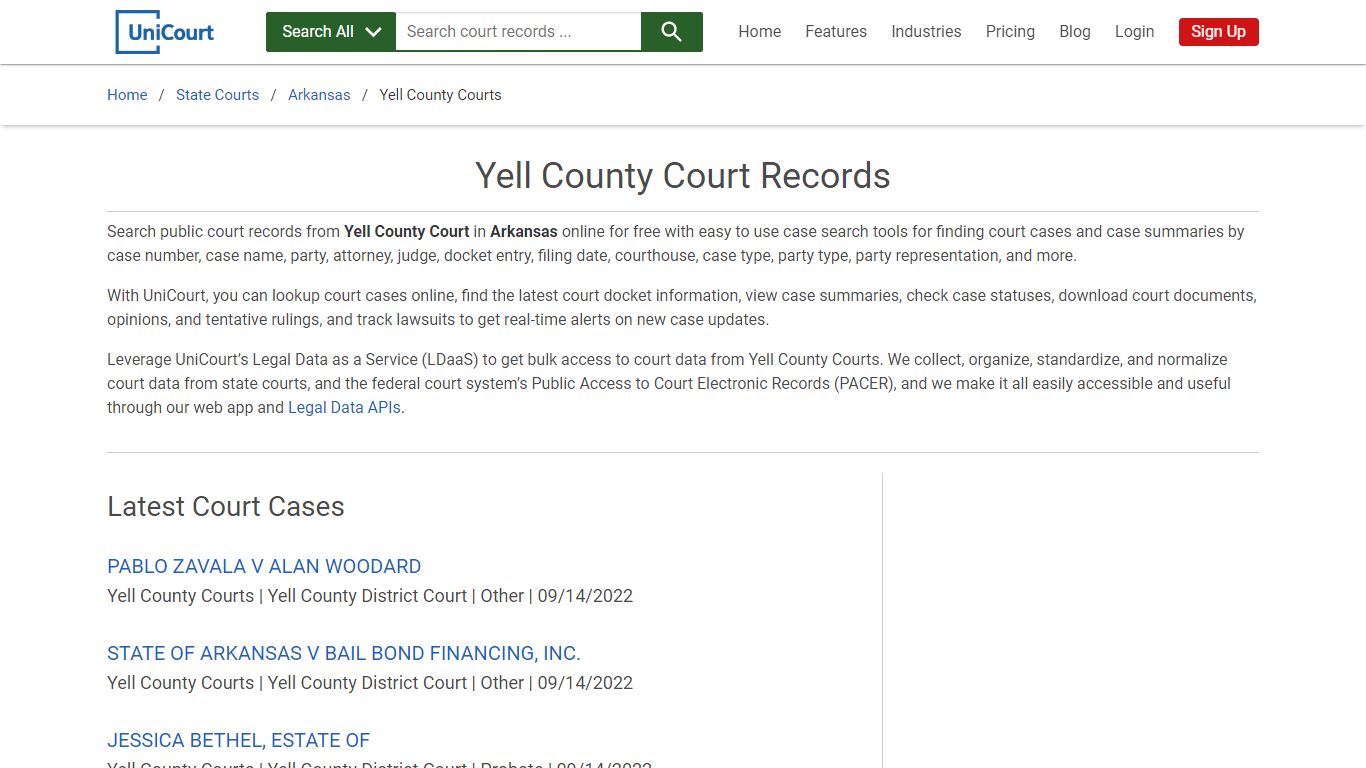 Yell County Court Records | Arkansas | UniCourt