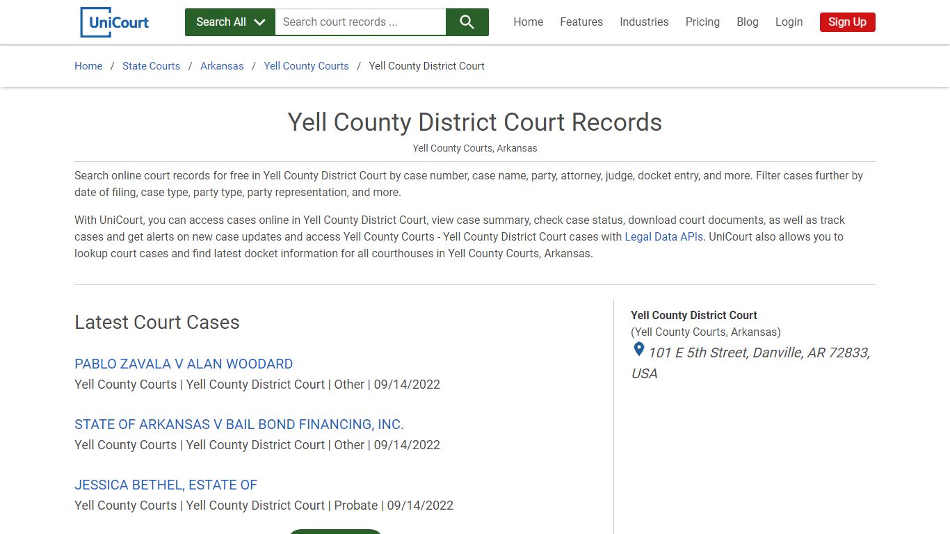 Yell County District Court Records | Yell | UniCourt