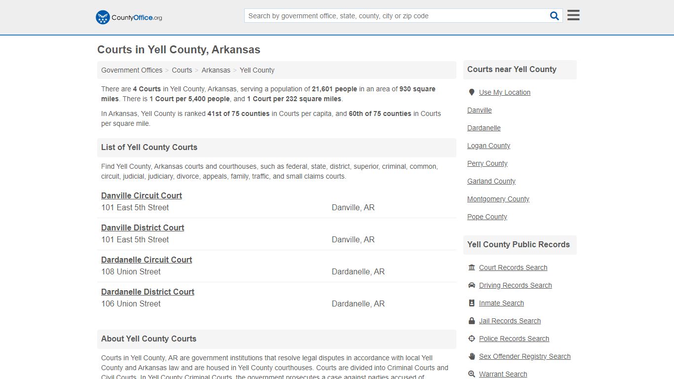 Courts - Yell County, AR (Court Records & Calendars)